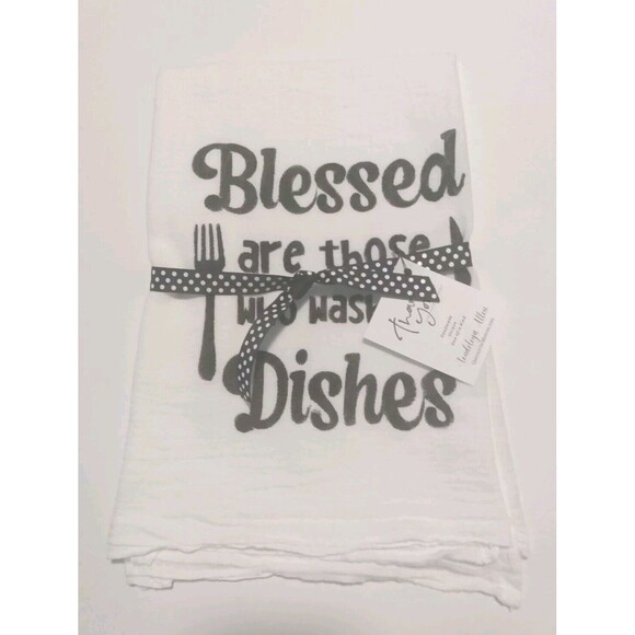 Handmade Blessed Wash My Dishes Quote Flour Sack Towel Cotton Hand Printed Gift - Picture 3 of 8